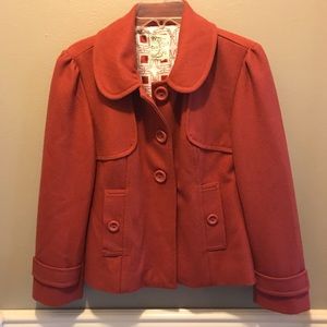 Anthro Tulle pea coat in EUC. Red/orange. Size 6